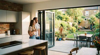 Couple looking into garden