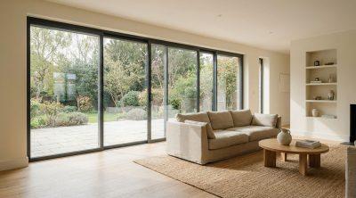 Living room with sliding doors